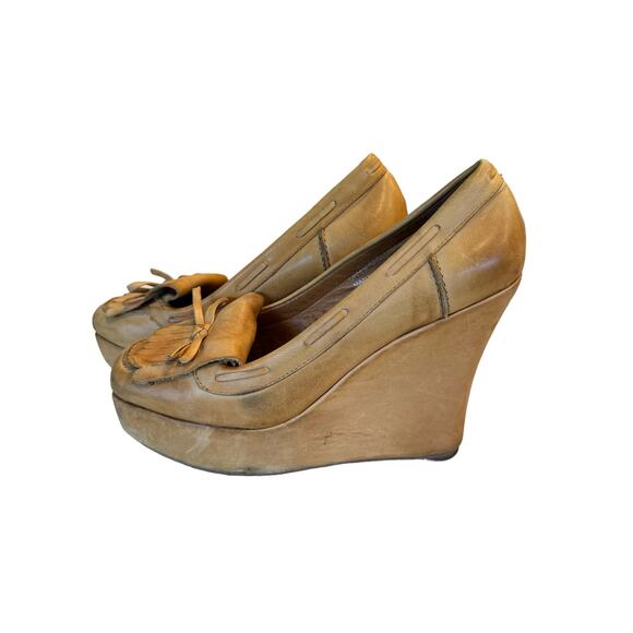 Jeffrey Campbell Leather Loafer Wedge Slip Ons Size 7.5‎ - Picture 2 of 7